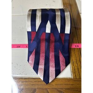 Luciano Gatti Mens Silk Necktie Geometric Pattern Blue Red Gold Made in Italy